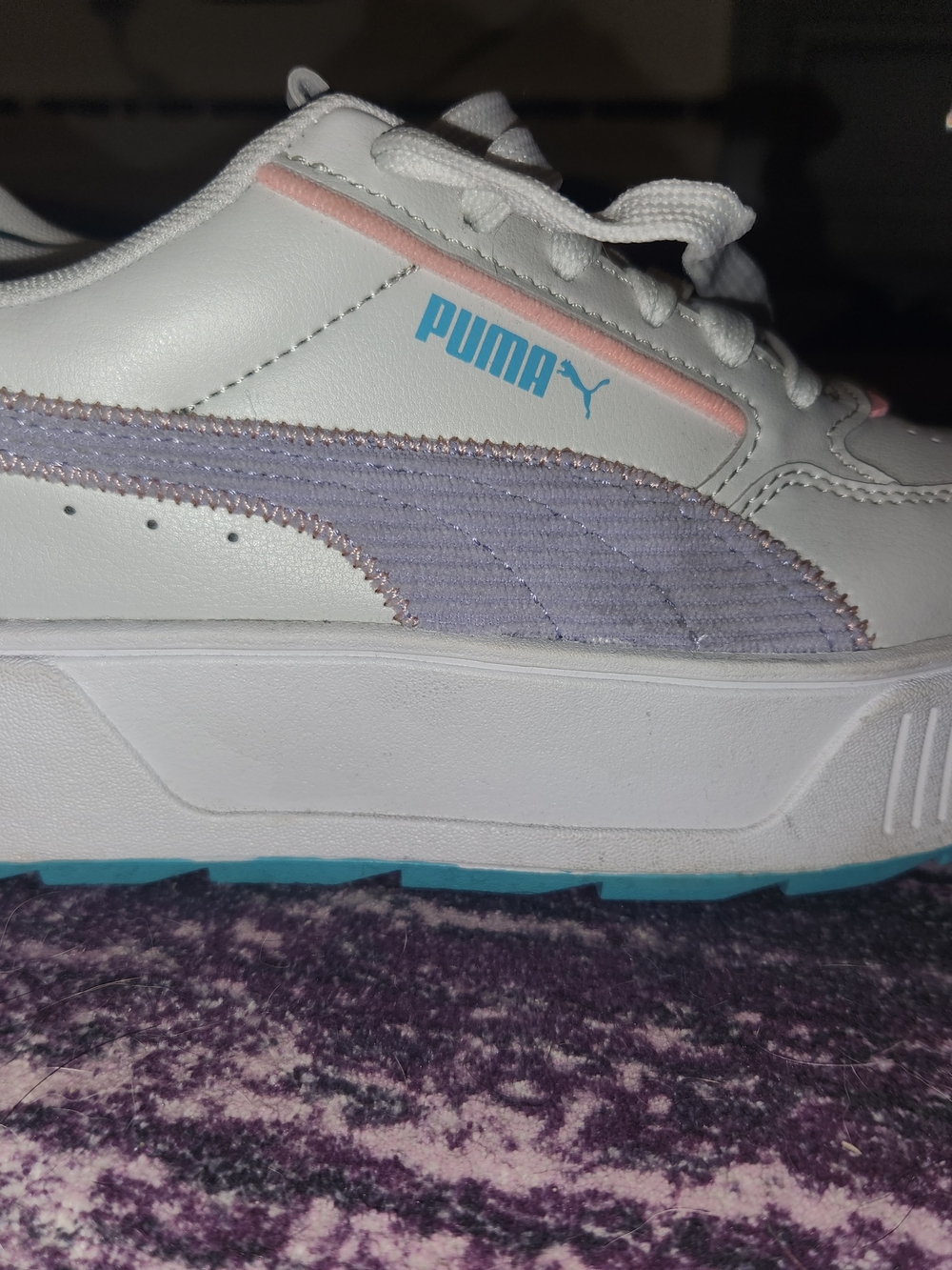 PUMA KID's White Sneakers with Lavender Accent
